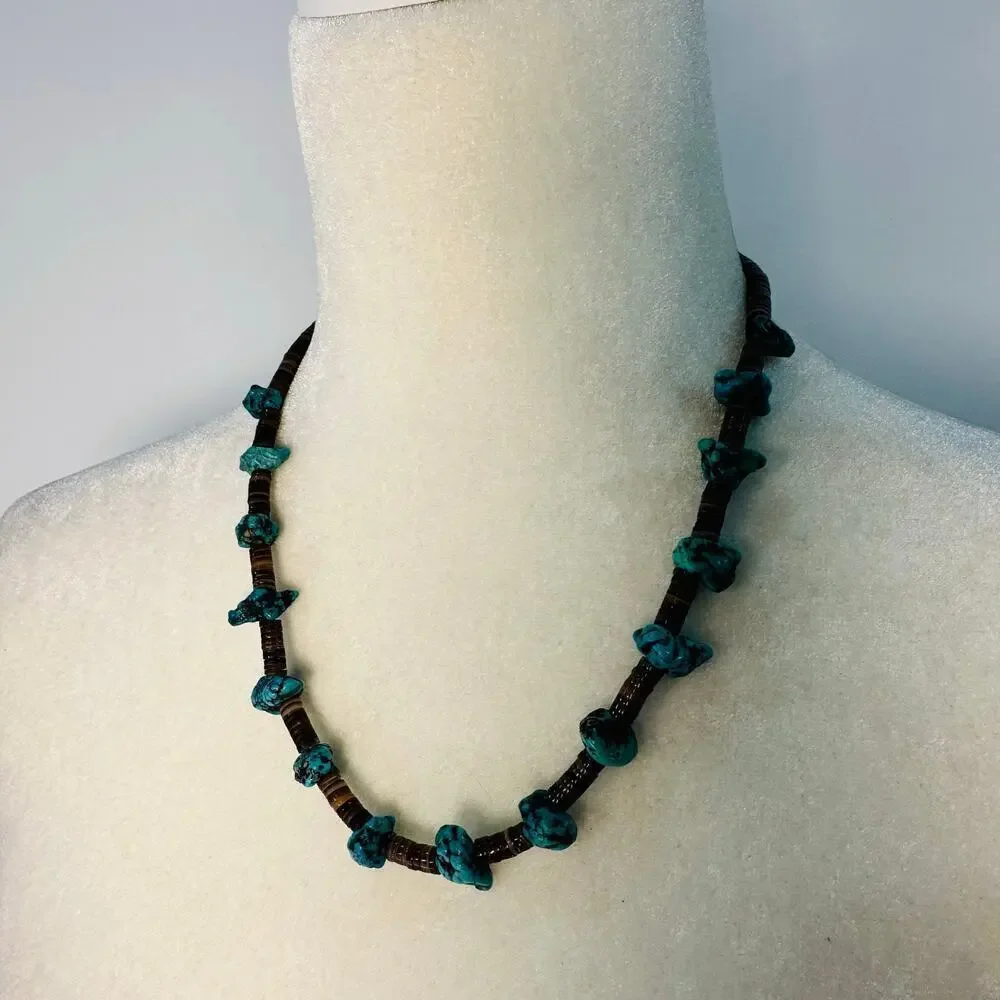 Men’s Faux Turquoise and Genuine Shell Beaded Necklace